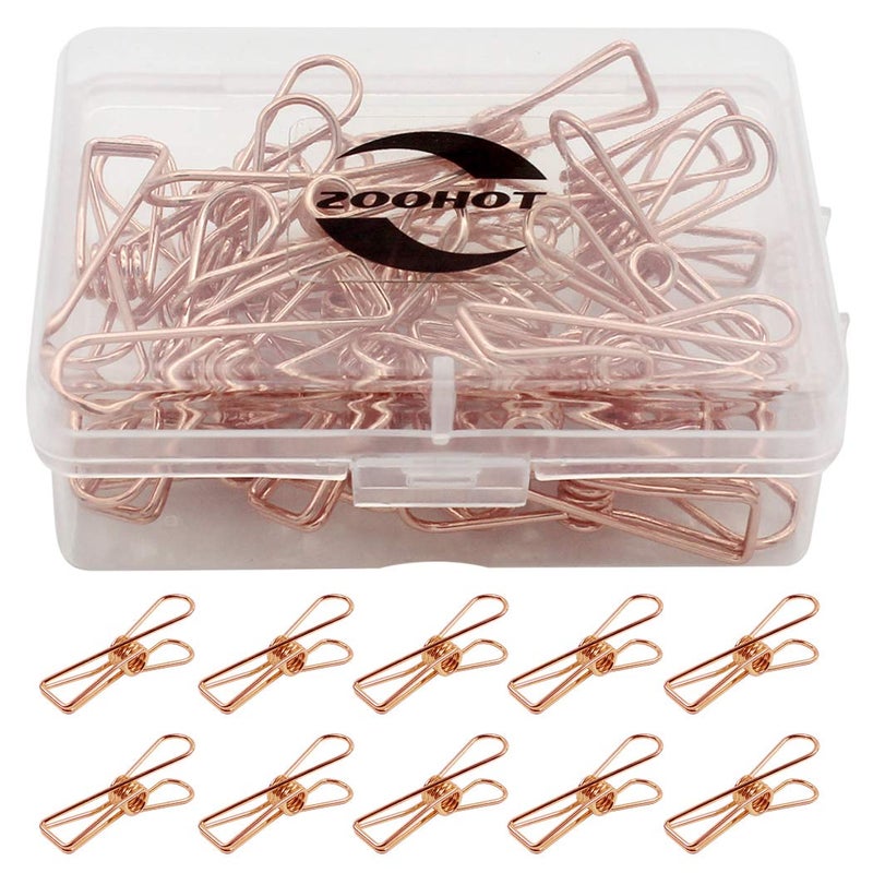 Zoohot Pack of 25 Rose Gold Small Metal Clips - Multi-Purpose Clothesline Utility Clips - Image 1
